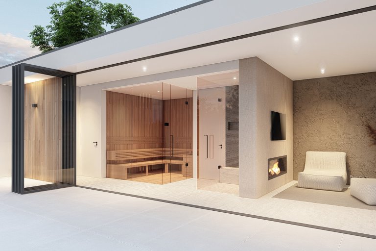 Buitenverblijf_Type Aruba_Thuis wellness_Wellness in eigen achtertuin_Luxe buitenverblijf_Overkapping met spa_Sauna_Jacuzzi_FineYard Buitenleven